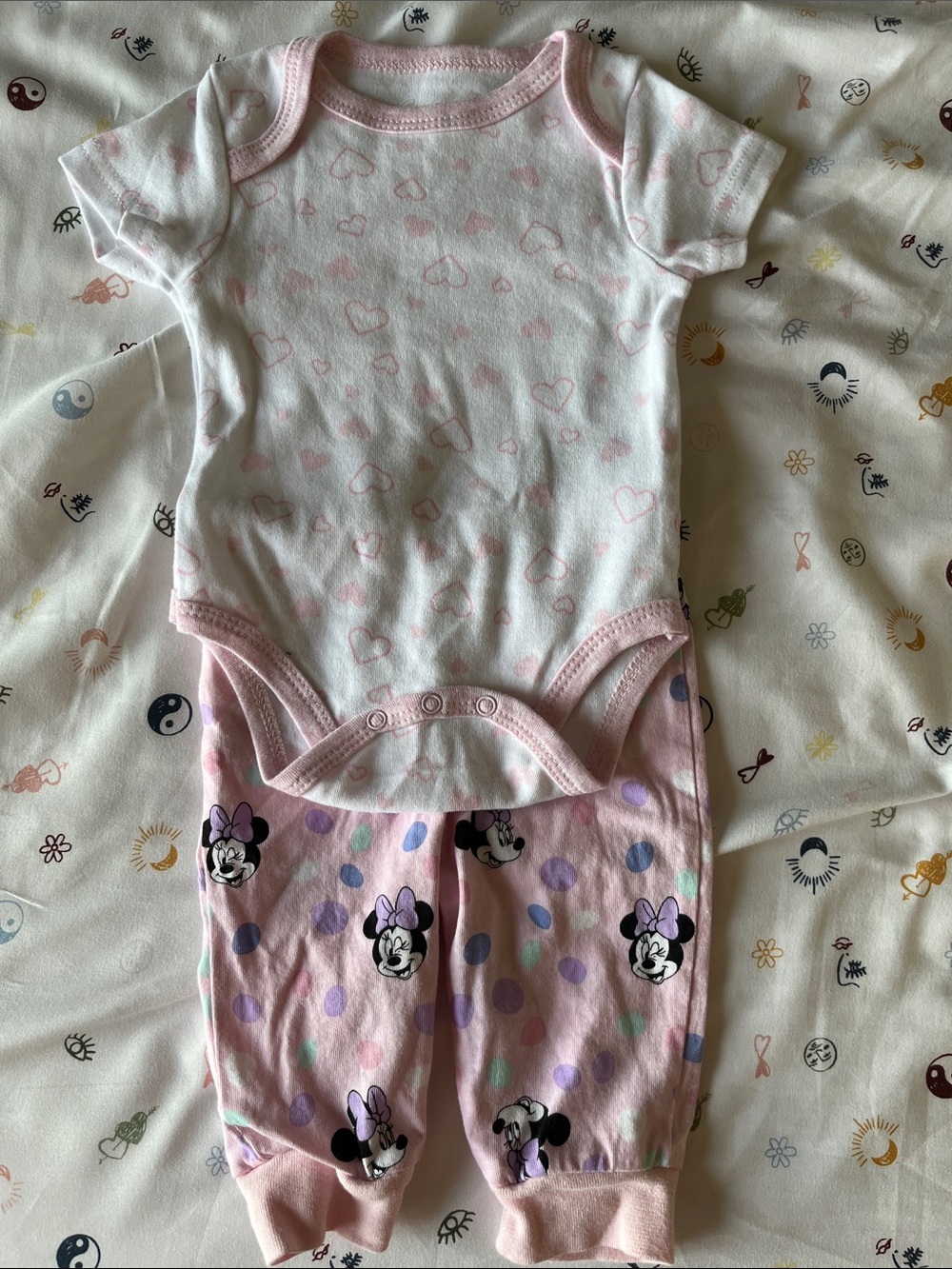 Disney Pink and White Minnie Heart Two-Piece Bodysuit Set